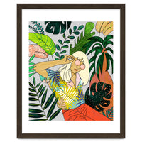 Spring Break, Tropical Bohemian Travel Line Art, Woman Fashion Palm Forest Jungle Watercolor Nature