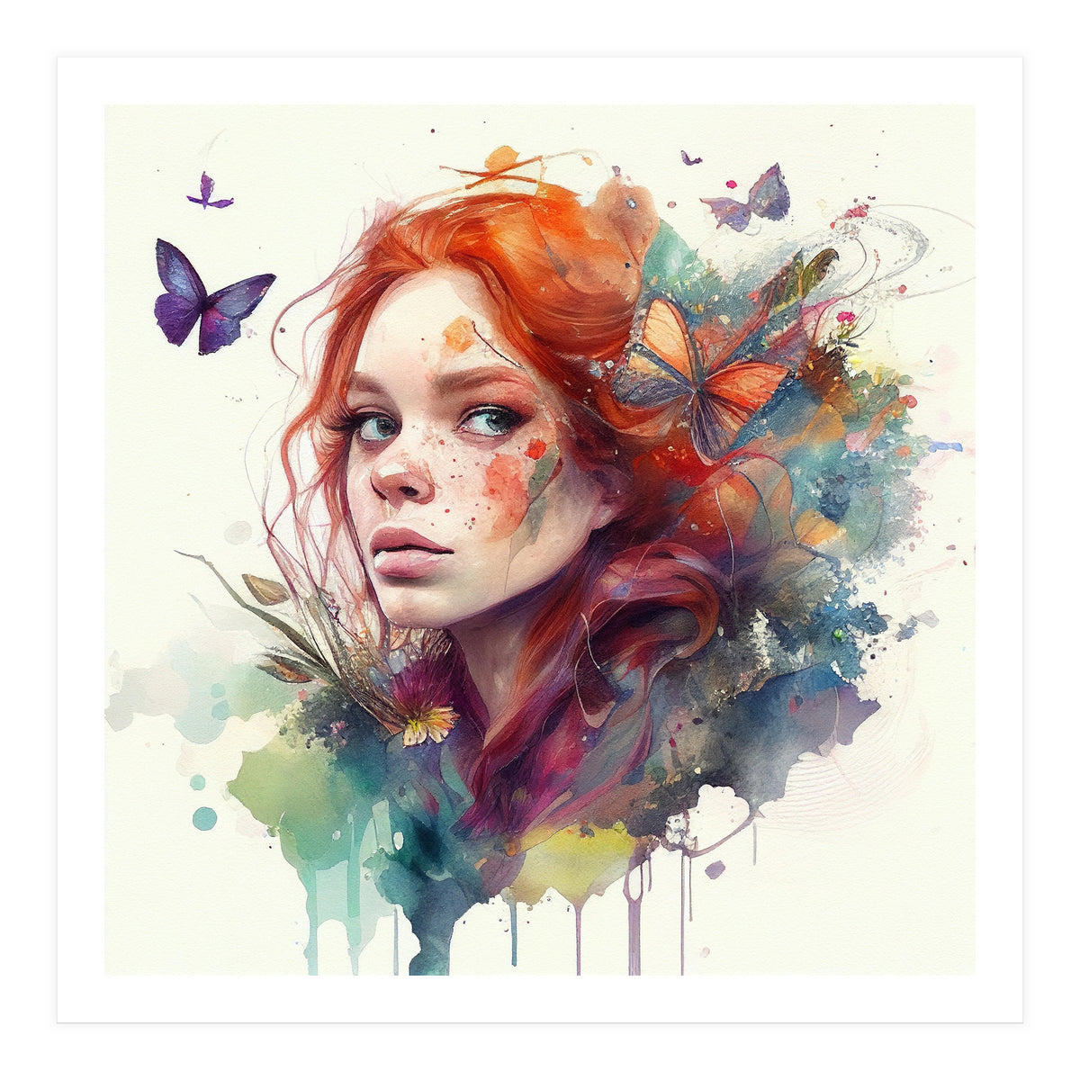 Red Hair Butterfly Glance (Print Only)