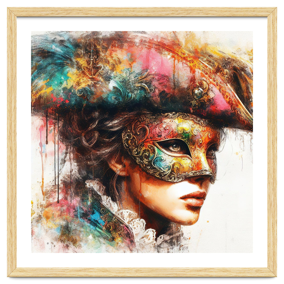 Watercolor Carnival Venetian Mask Woman