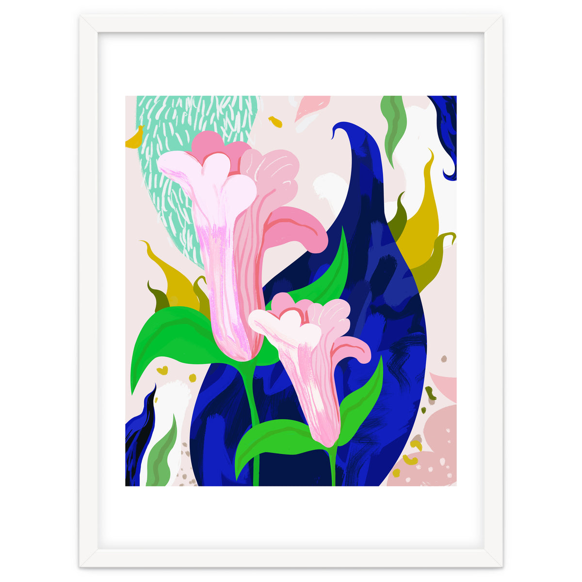 Blue Leaf | Abstract Botanical Floral Painting | Eclectic Pop of Color Nature | Jungle Plants