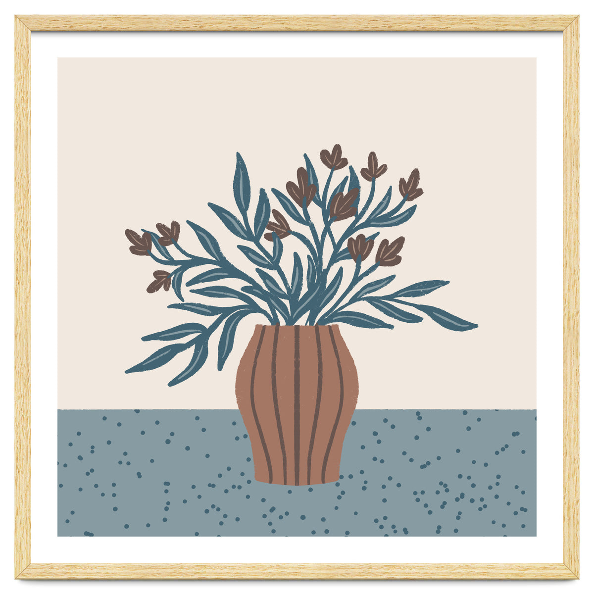 Brown Flowers in a Vase – Minimalist Floral Still Life