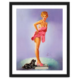 Pinup Girl On A Scale With Her Little Black Dog Behind thumbnail