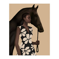 Woman In Bold Print With Black Horse (Print Only)