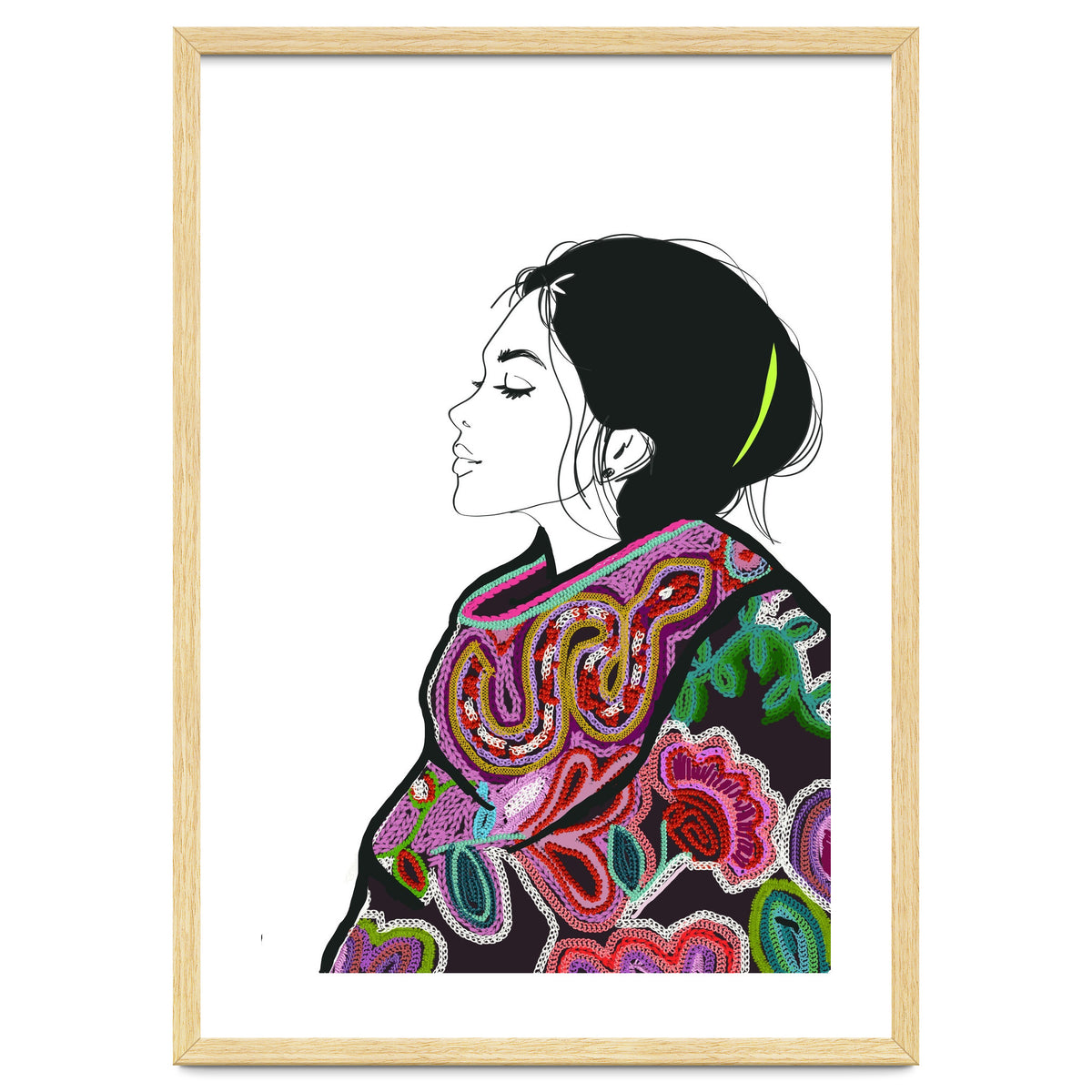Embroidery Realistic Digital Embroidery Fashion Illustration Art Print Viddy Pop Studio Mood Room