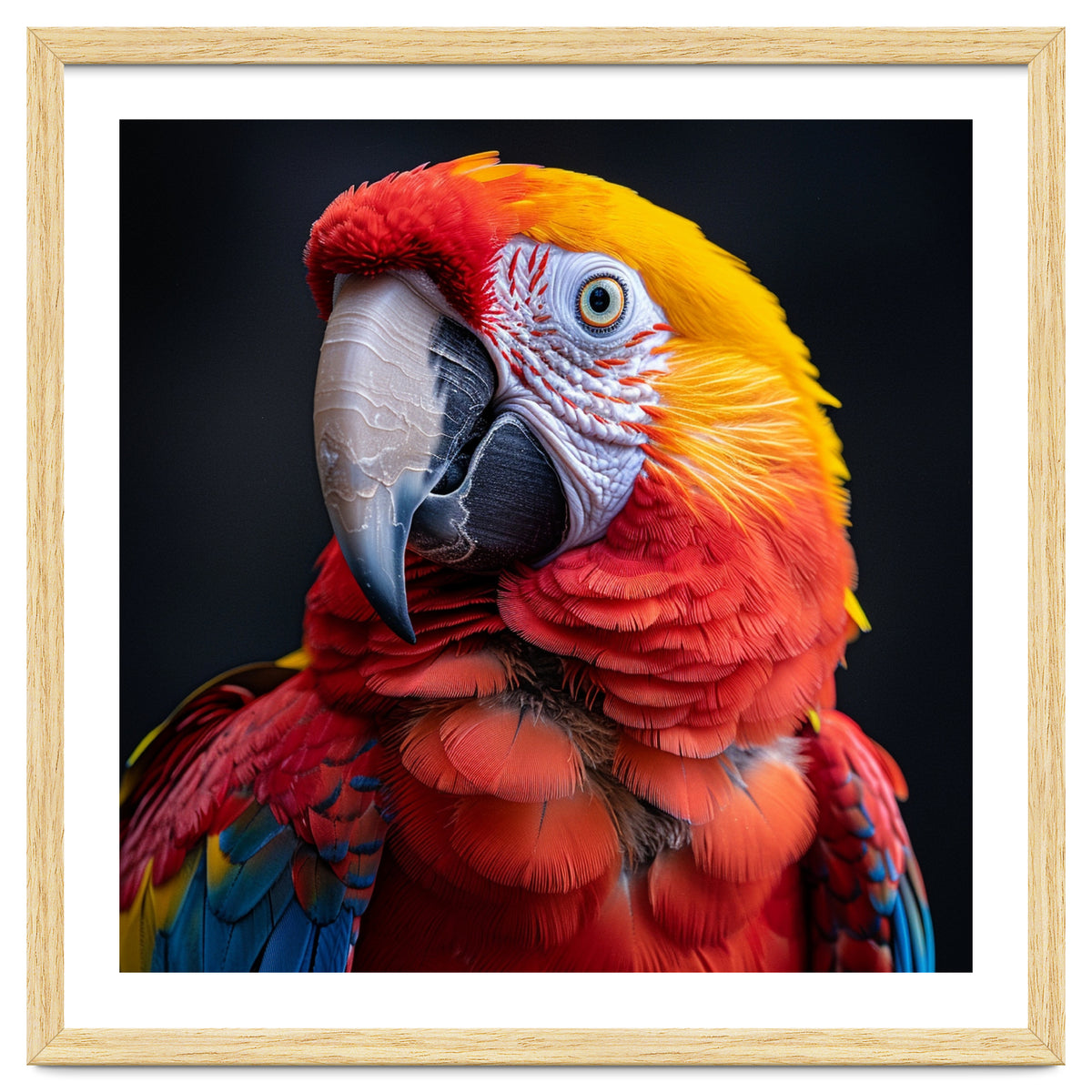 Scarlet Macaw Parrot Head Detailed Portrait Black