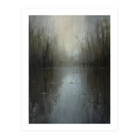 Ethereal Rainy Lake Forest Oil Painting (Print Only)