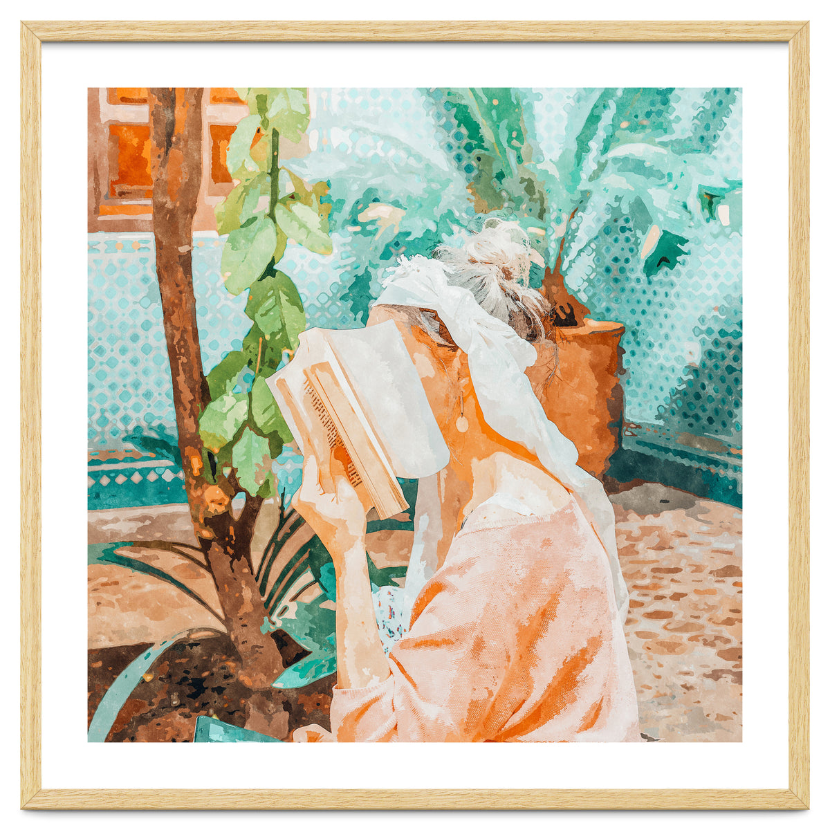 Turkish Reader | Morocco Travel Book Club | Modern Bohemian Woman Architecture | Watercolor Painting