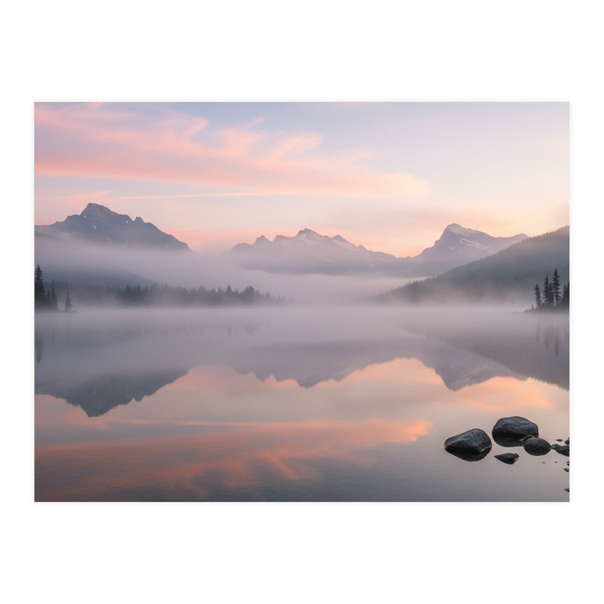 Misty Morning Reflection: Serene Alpine Lake (Print Only)
