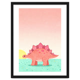Stegosaurus Watercolor Art, Cute Dinosaur Nursery Print, Coral Dino Illustration thumbnail