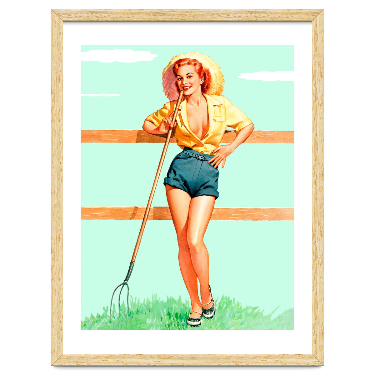 Pinup Country girl Posing With Pitchfork