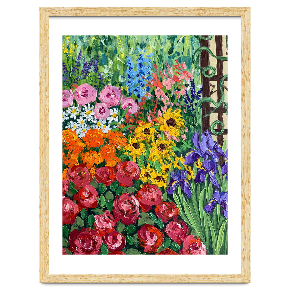 Vibrant Summer Cottage Garden Oil Painting