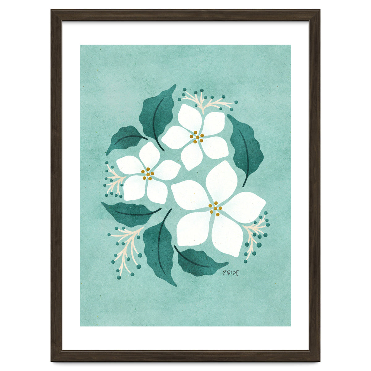 White Flowers On Mint