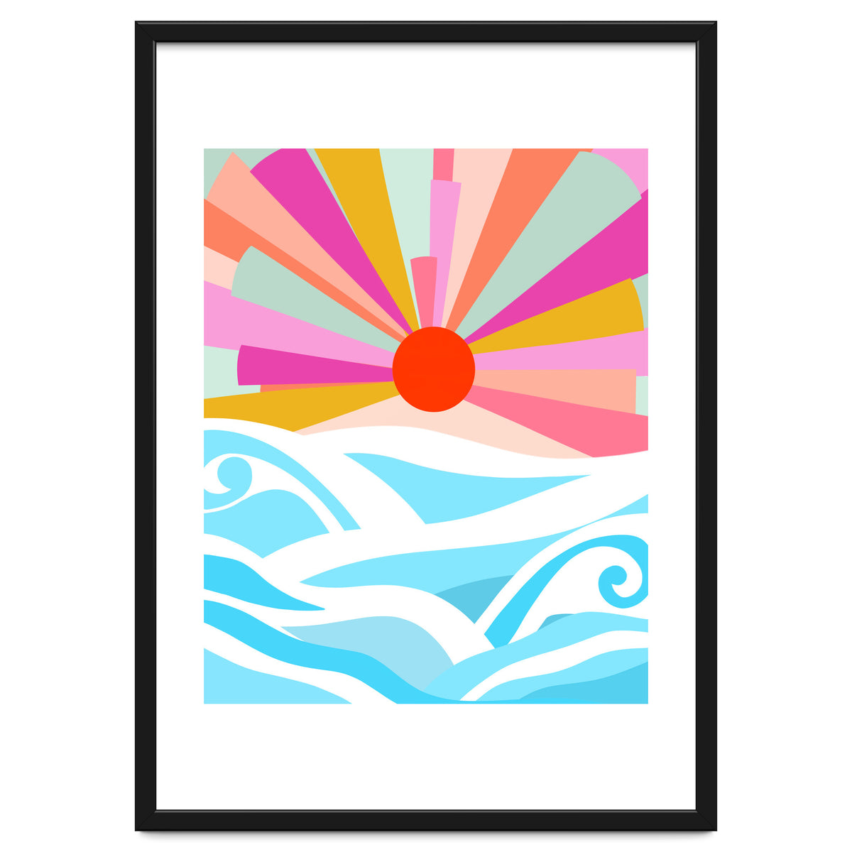 Boho Sunrise, Bohemian Abstract Landscape Nature, Colorful Illustration Ocean Sea Beach Summer, Positive Vibes Mindset