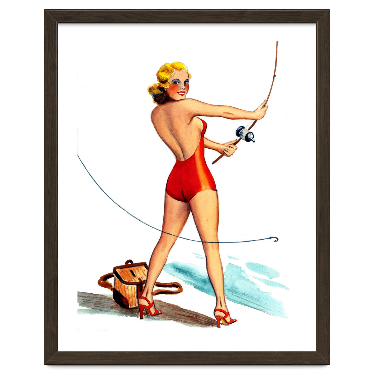 Pinup Girl Fishing On The Coast