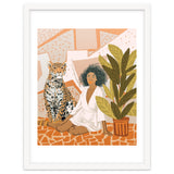 House Guest | Modern Bohemian Black Woman | Urban Jungle Decor | Wild Cat Leopard Pet | Plant Lady thumbnail