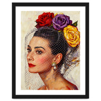 Audrey Hepburn, Impasto Floral Veil Portrait, Classic Hollywood Oil Painting,
