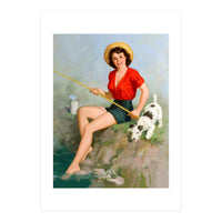 Pinup Girl Fishing With Her Dog (Print Only)