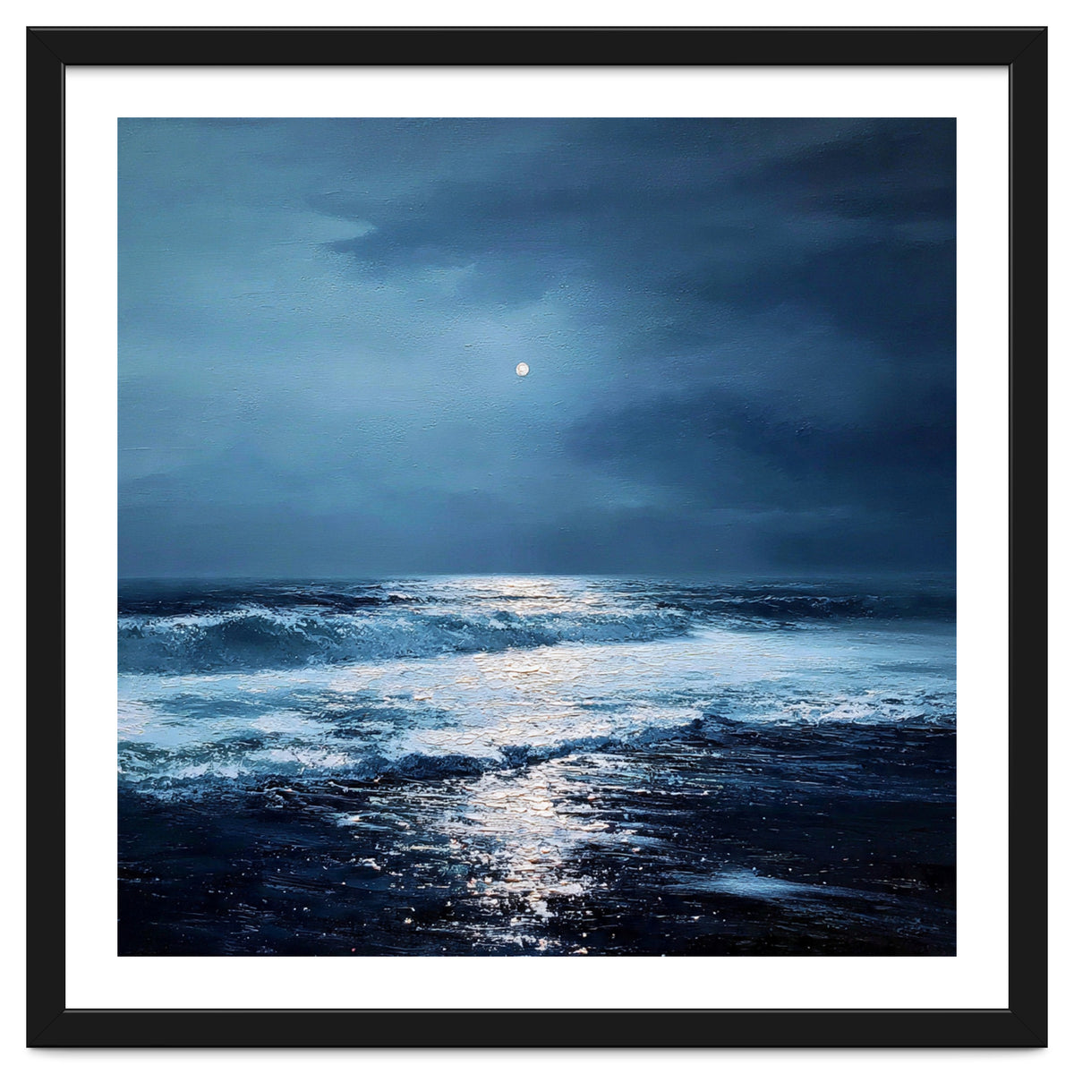 Midnight Seascape with Moonlight Reflecting