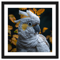 Yellow Crested Cockatoo Portrait Autumn Leaves Dark