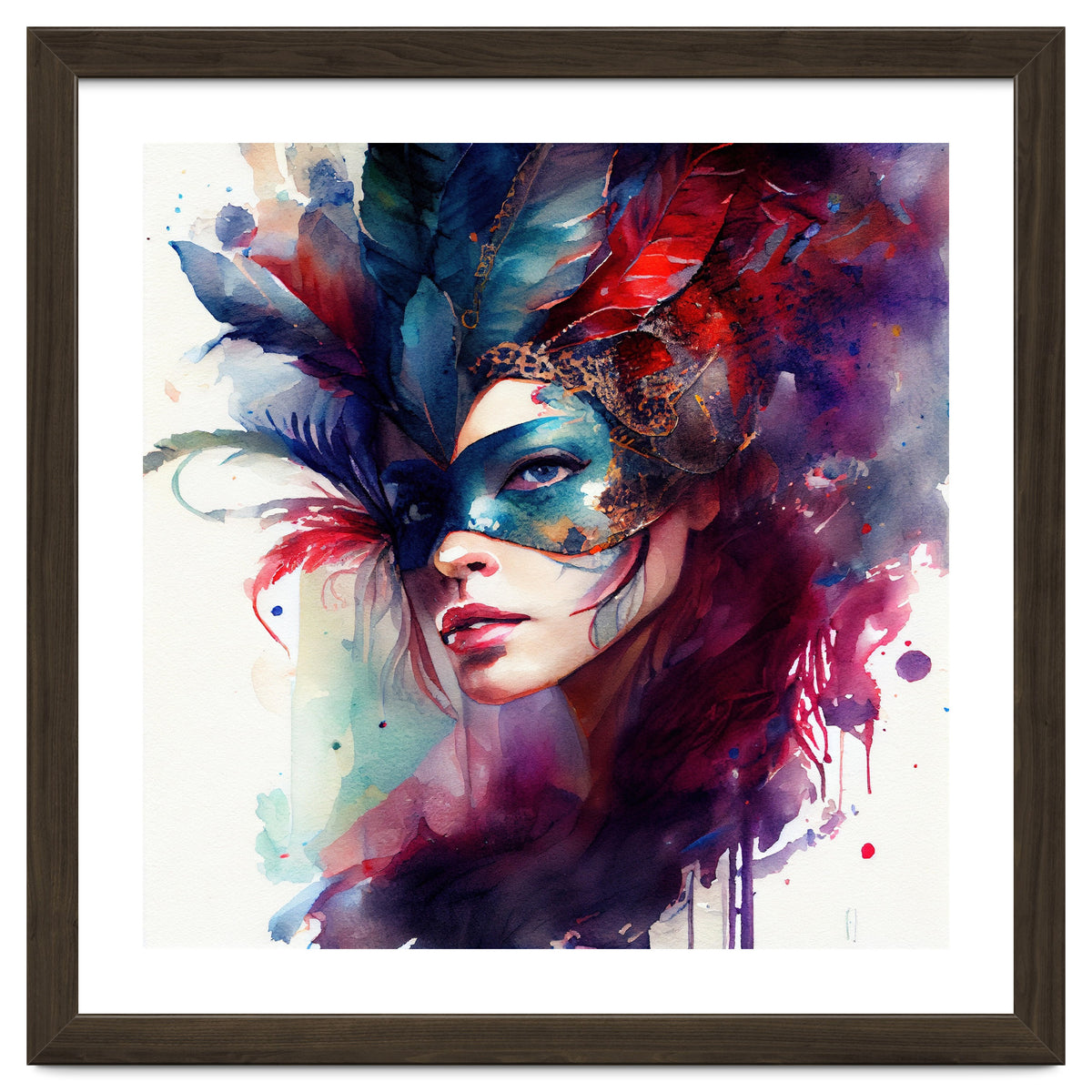 Turquoise Feathered Carnival Mask Portrait