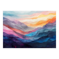 Vibrant Abstract Watercolor Mountain Landscape (Print Only)