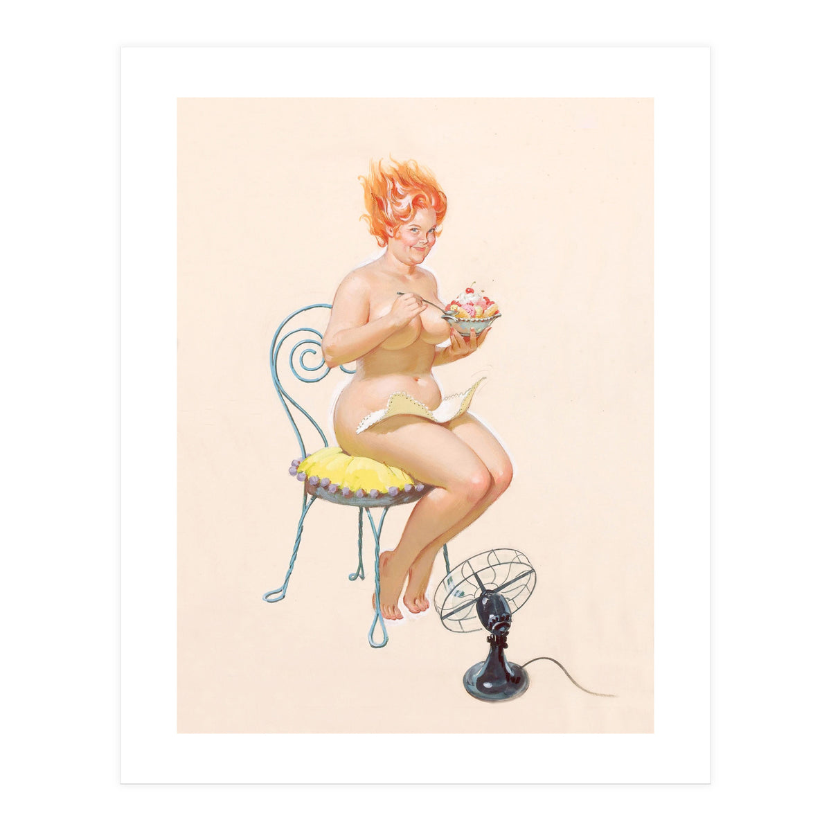 Beautiful Chubby Girl Enjoys In Ice Cream (Print Only)