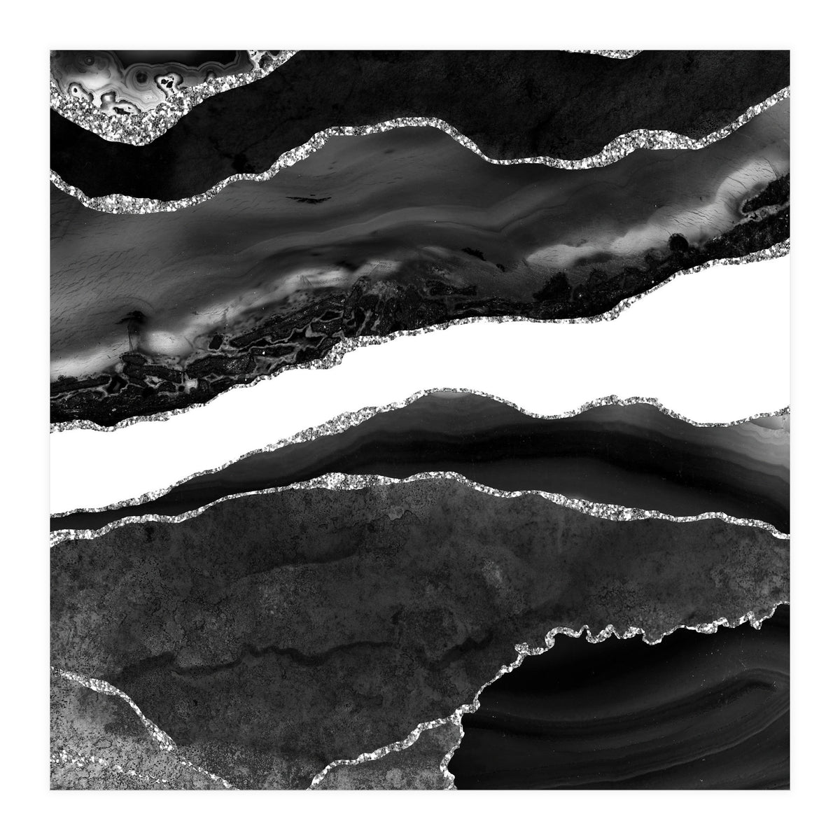 Black & Silver Agate Texture 08  (Print Only)