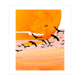 Time Flies, Birds Wildlife Fly Freedom Nature, Sun Sunset Sunrise Positivity Hope Painting, Growth Migrate Gift Animals Blush Sky Bohemian (Print Only) thumbnail
