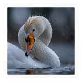 White Swan Bird With Water Droplets In Rain (Print Only) thumbnail