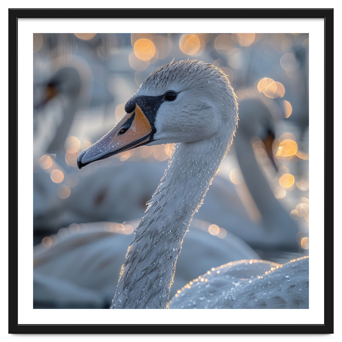 Majestic Swan Close Up With Water Droplets