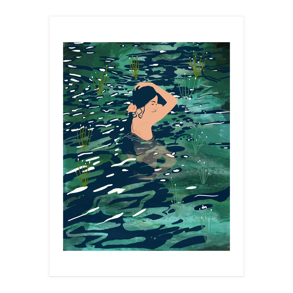 The Birth Of A Lake, Wild Nature Landscape Painting, Bohemian Woman Free Spirit (Print Only)