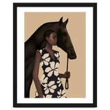 Woman In Bold Print With Black Horse thumbnail