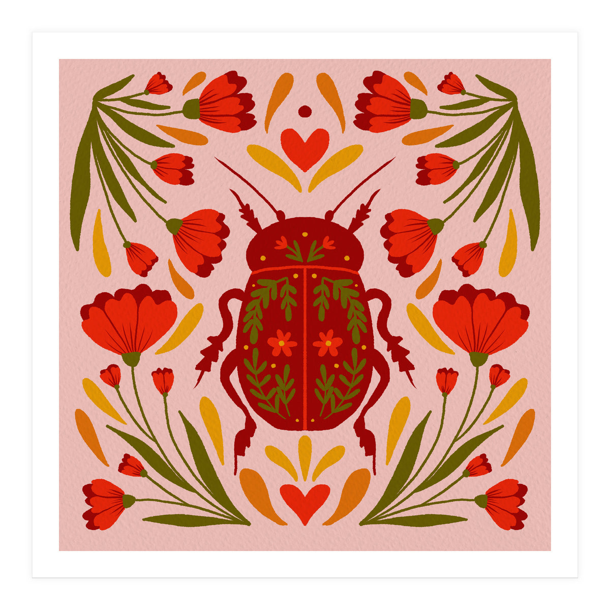 Beetle And Flowers (Print Only)