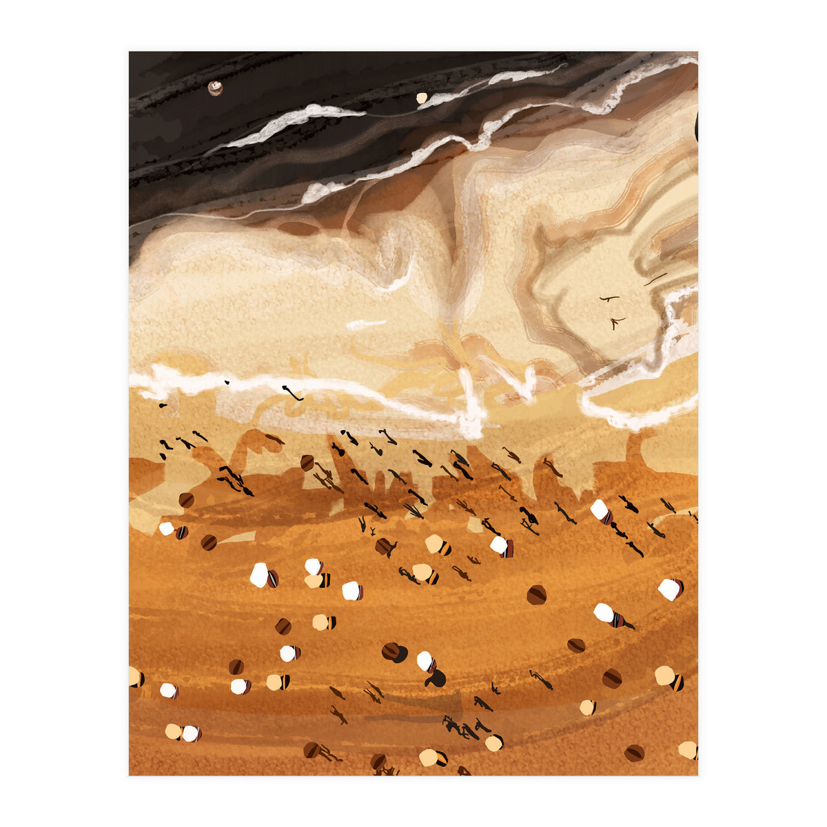 Coffee Beach, Ocean Sea Beachy Tropical Summer, Travel Painting Nature Landscape Waves People Sand (Print Only)