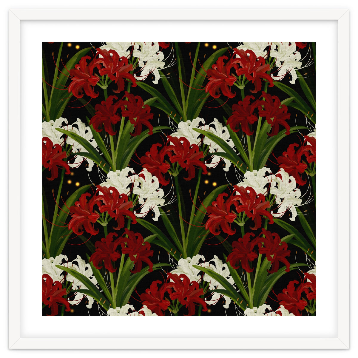 Red and White Spider Lily Flower Print Elegant Botanical Japanese Inspired Floral Artwork