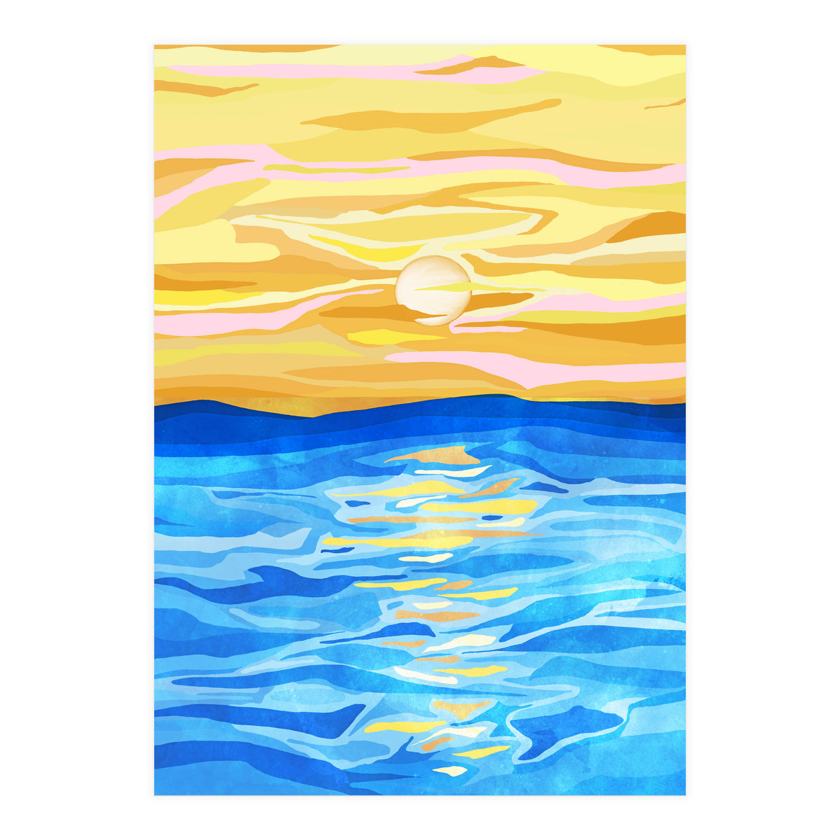 Sunsets & Romance, Ocean Watercolor Painting, Mosaic Eclectic Nature Landscape, Modern Boho Travel (Print Only)