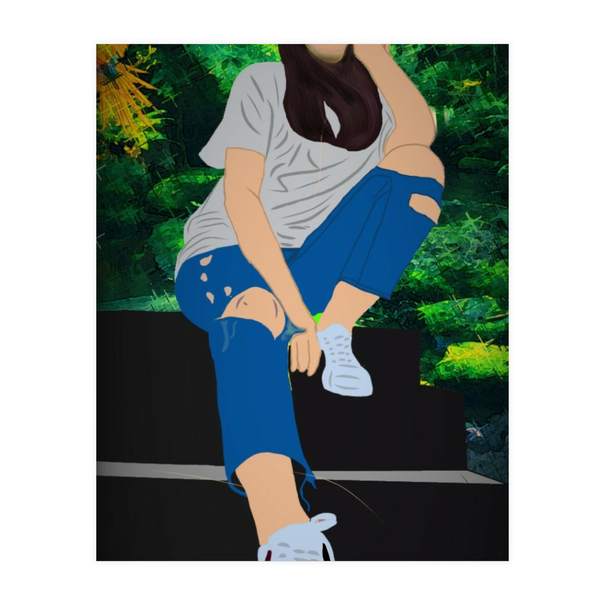 A Girl Sitting On A Step (Print Only)