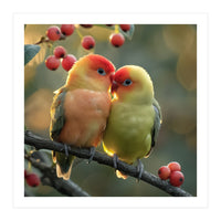 Two Lovebirds Sitting On A Branch (Print Only)