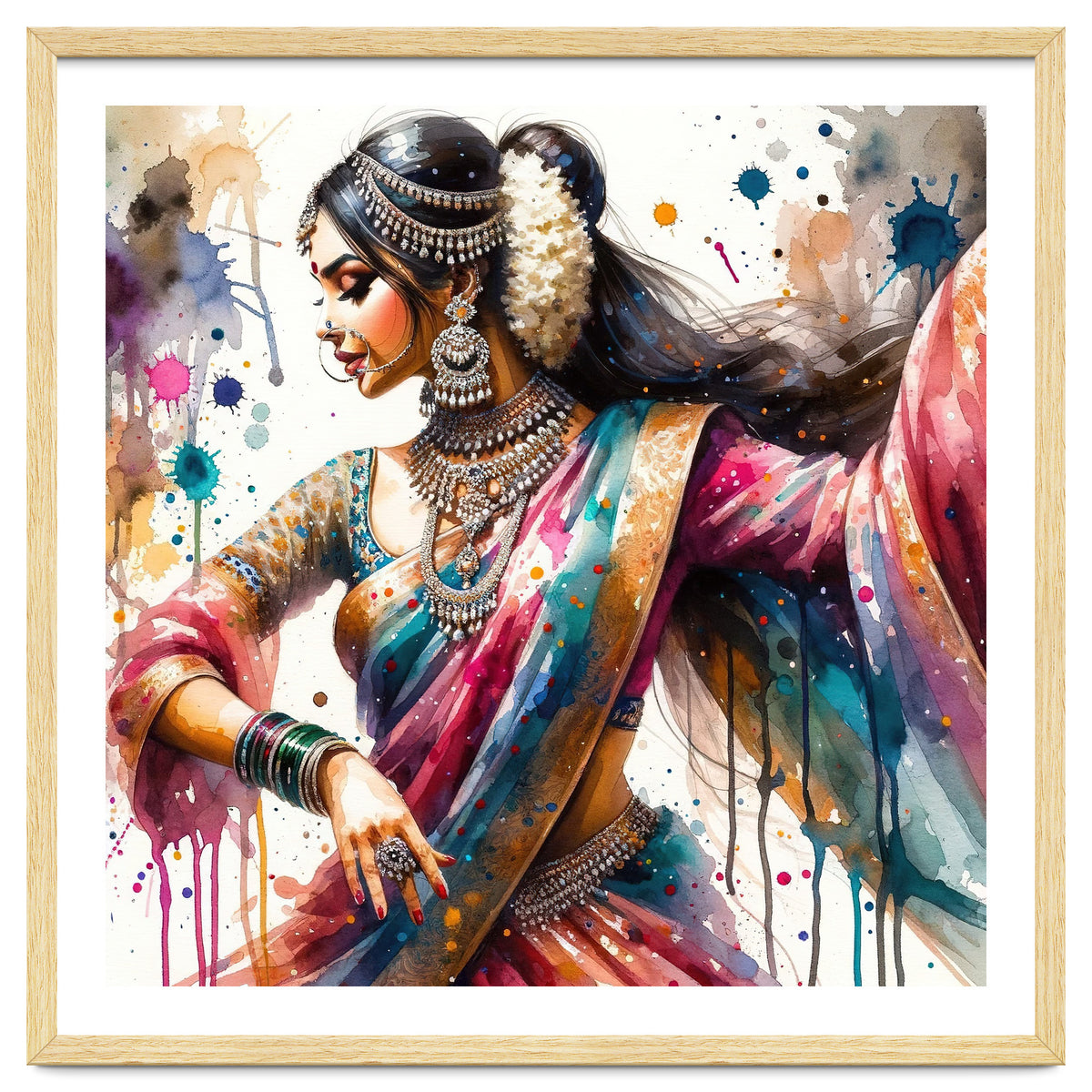 Hindu Woman Dancer With Jewelry And Sari
