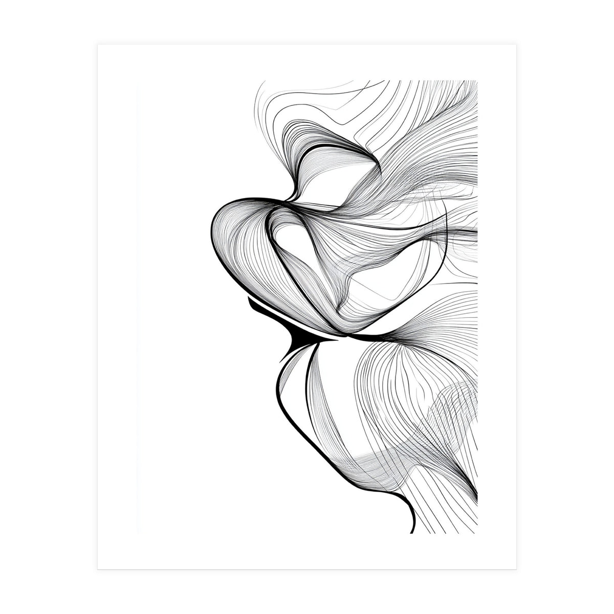 Abstract Black And White Swirls And Lines Flowing Art (Print Only)