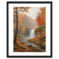 Serene Autumn Waterfall in Misty Forest
