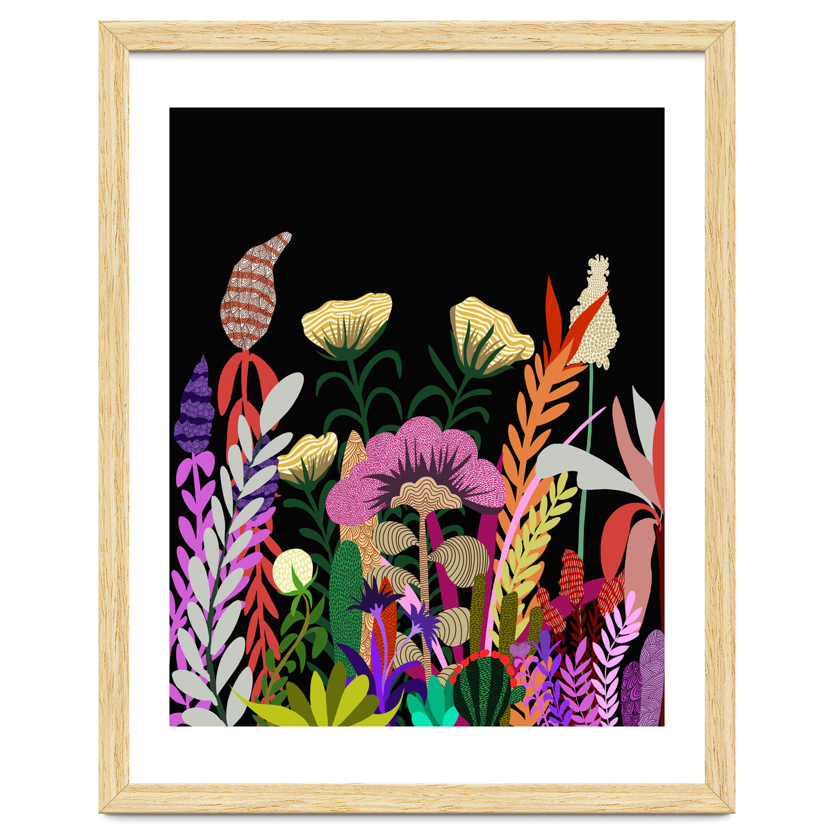 Dark Garden, Eclectic Bold Floral Botanical Nature, Colorful Mystery Bohemian Flowers Plants