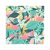 Flamingo Tropical, Colorful Modern Bohemian Eclectic Jungle Graphic Design, Blush Forest Gold Floral (Print Only) thumbnail