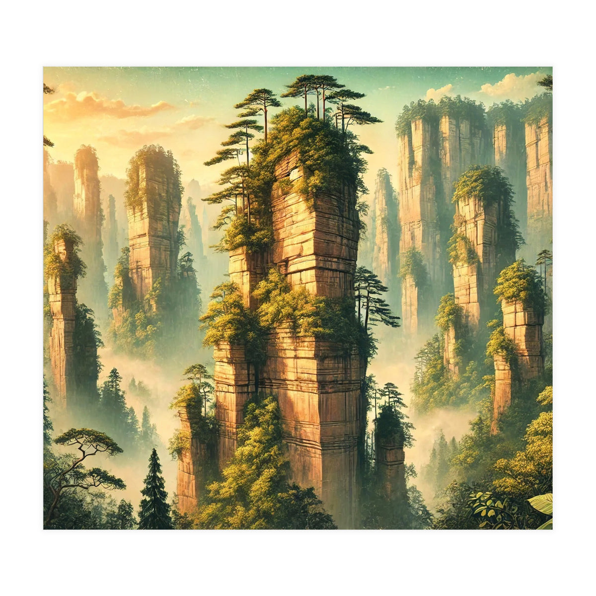 Vintage China, Zhangjiajie Stone Pillars Poster (Print Only)