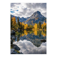 Golden Autumn Reflection: Majestic Mountain Wilderness Landscape (Print Only)
