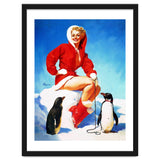 Pinup Sexy Woman Posing With Two Penguins thumbnail
