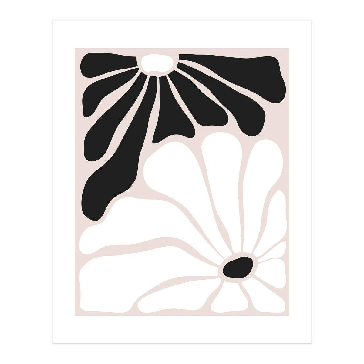 Floral Yin Yang, Scandinavian Nature Flowers Botanical Concept, Plants Blossom Positivity Neutral Minimalism (Print Only)