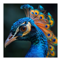 Peacock Bird Portrait Detailed Feathers Vibrant Colors (Print Only)