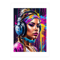 Girl In Headphones, Graffiti (Print Only)