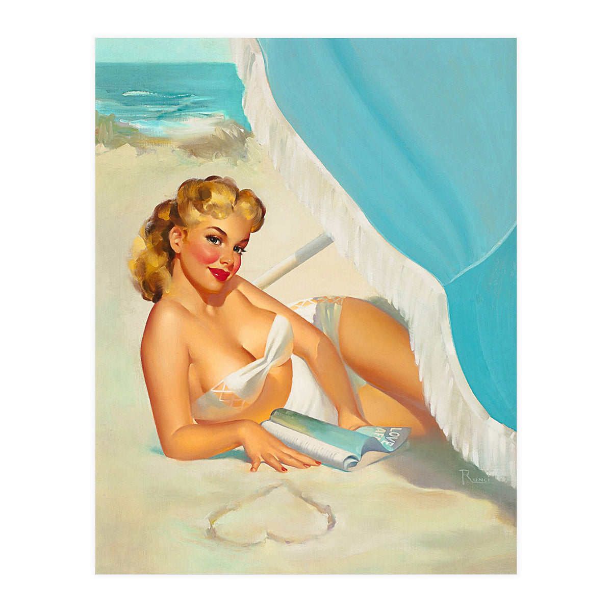 Pinup Sexy Blonde On The Beach (Print Only)
